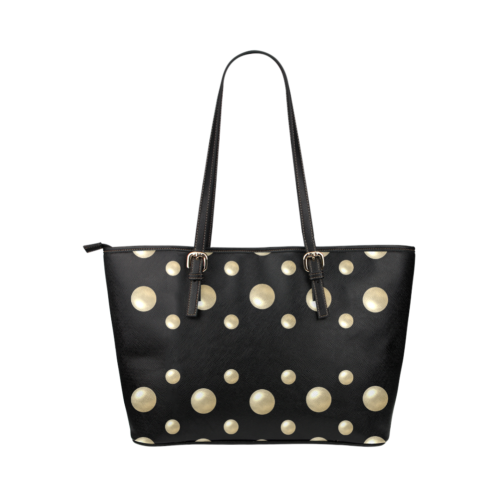 Pearls on a Midnight Black Background Leather Tote Bag/Large (Model 1651)
