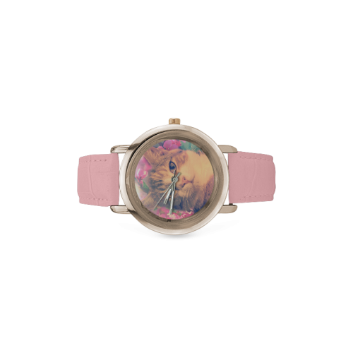 "Vintage Kitty in Bloom" Women's Rose & Gold Watch Women's Rose Gold Leather Strap Watch(Model 201)