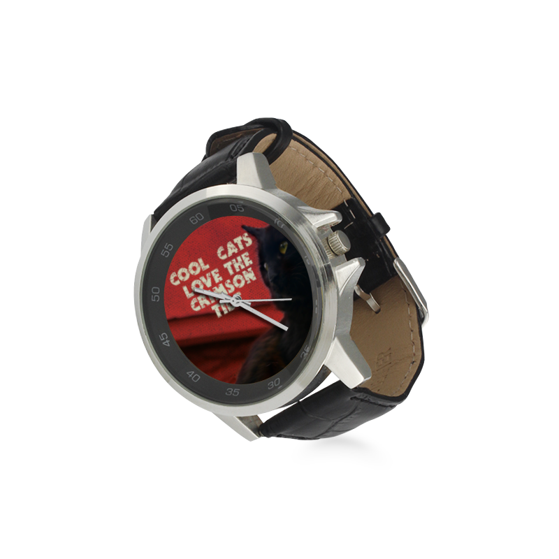 "Cool Cats Love the Tide" Unisex Watch Unisex Stainless Steel Leather Strap Watch(Model 202)