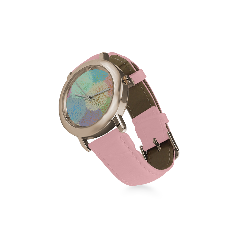 Abstract Floral Petals-2-a Women's Rose Gold Leather Strap Watch(Model 201)