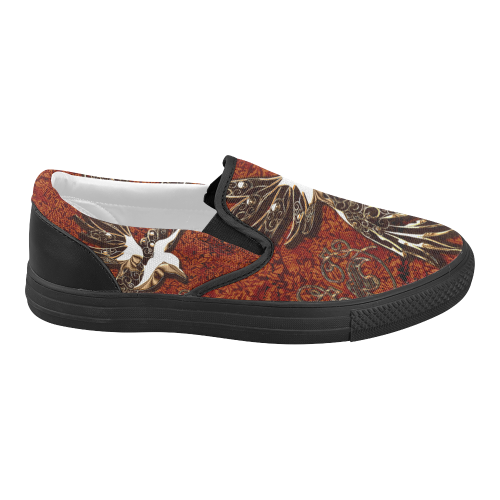 Wonderful bird made of floral elements Women's Slip-on Canvas Shoes (Model 019)