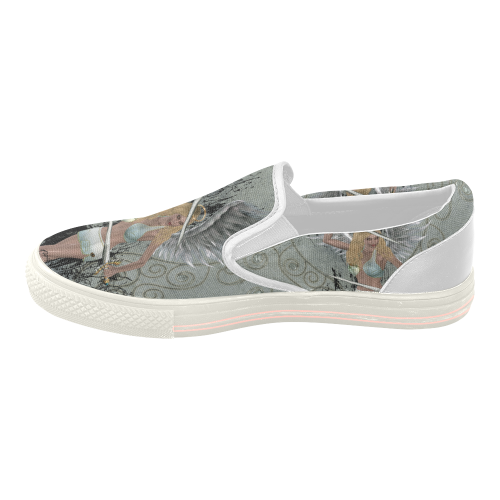 The angel with swords and wings Women's Slip-on Canvas Shoes (Model 019)