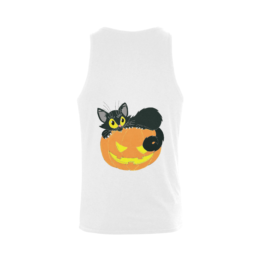 Halloween Black Cat And Pumpkin Plus-size Men's Shoulder-Free Tank Top (Model T33)