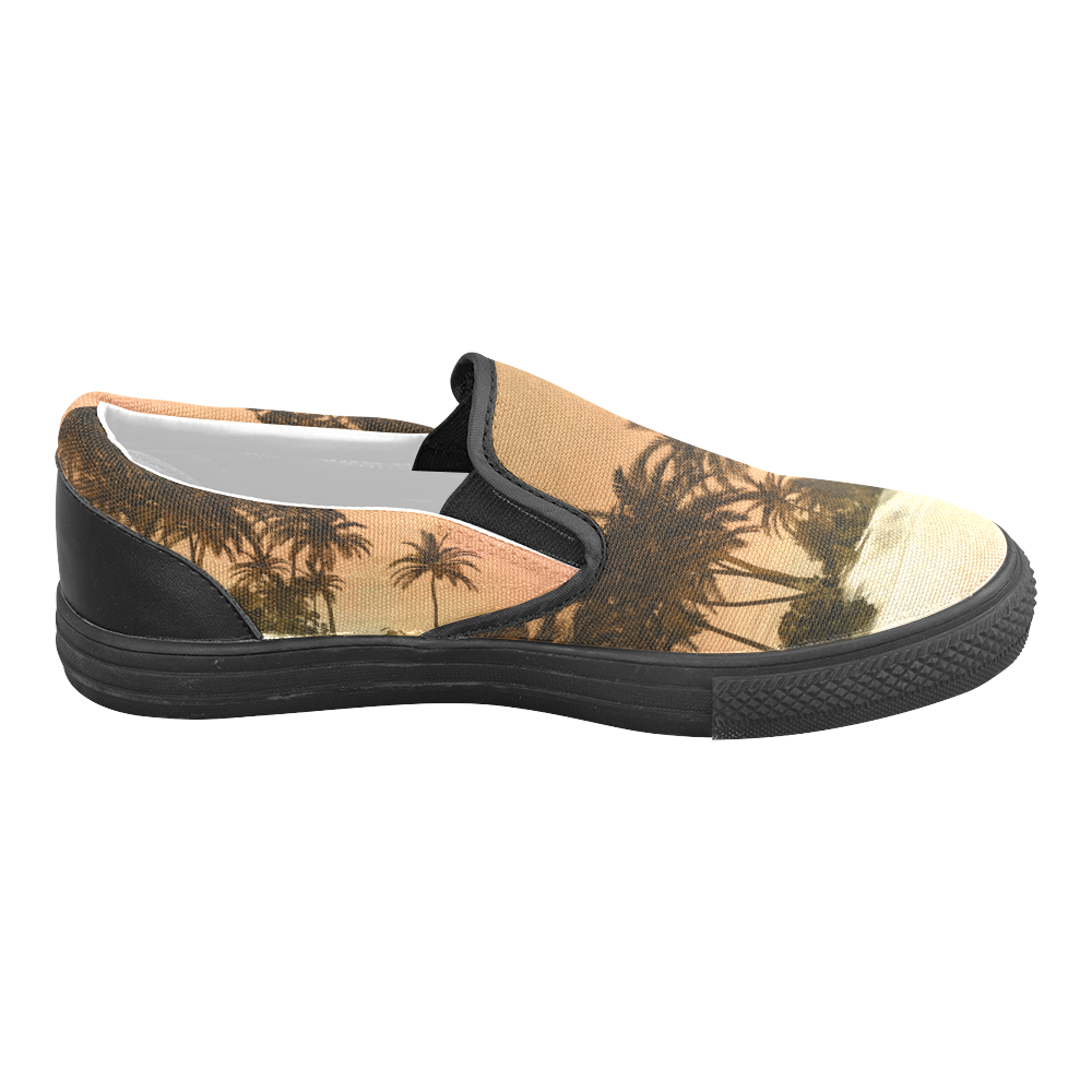 Wonderful seascape with tropical island Men's Slip-on Canvas Shoes (Model 019)