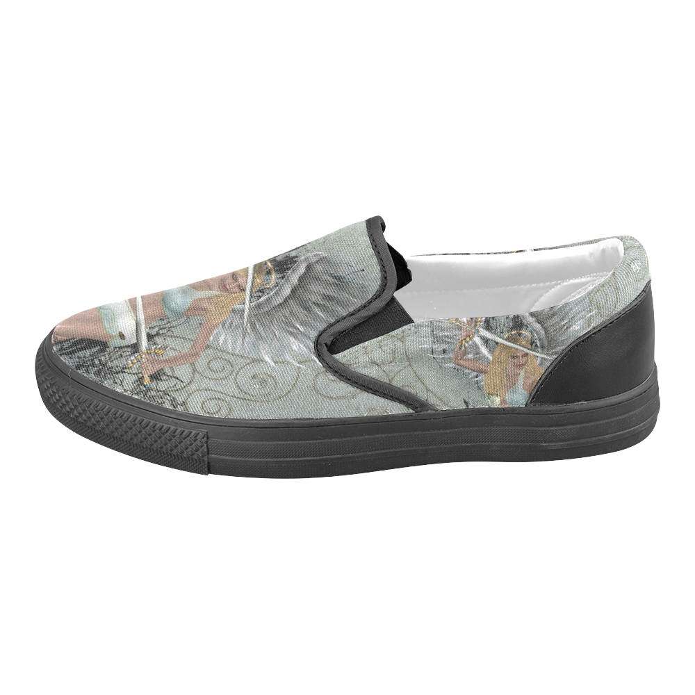 The angel with swords and wings Men's Slip-on Canvas Shoes (Model 019)