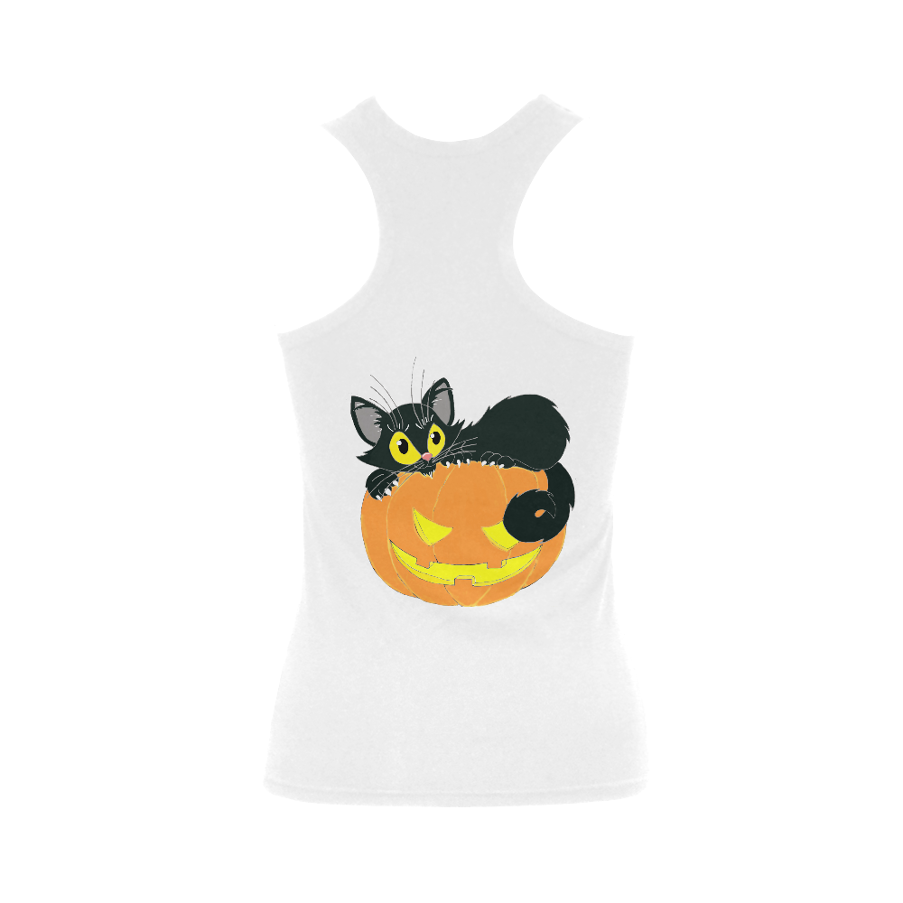 Halloween Black Cat And Pumpkin Women's Shoulder-Free Tank Top (Model T35)