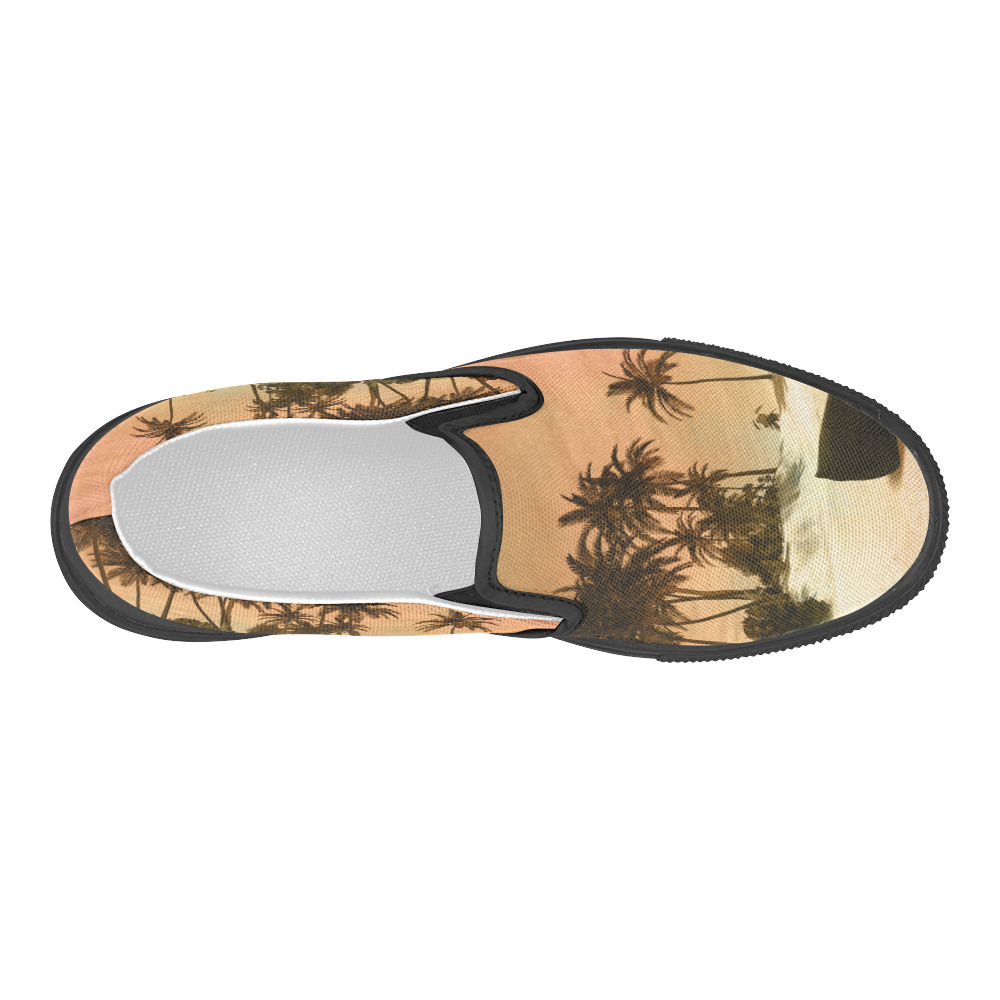 Wonderful seascape with tropical island Women's Slip-on Canvas Shoes (Model 019)