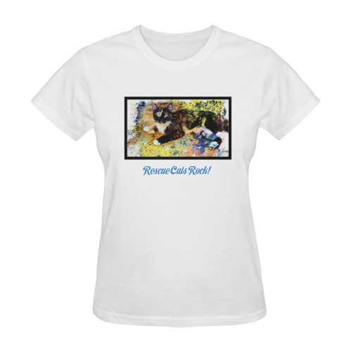 "Colorful Scarlett Impressions" Rescue Cats Rock Women's Tee Sunny Women's T-shirt (Model T05)