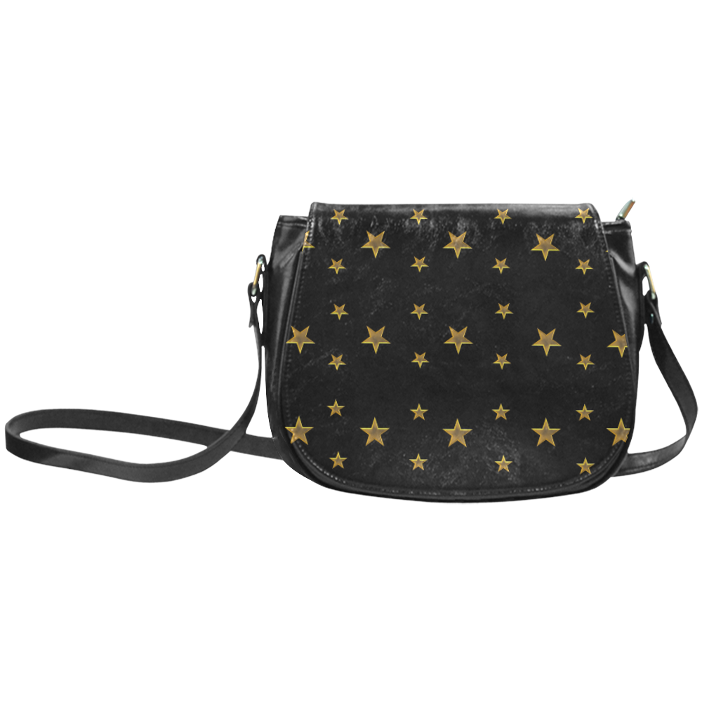 Twinkle Twinkle Little Star Gold Stars on Black Classic Saddle Bag/Large (Model 1648)