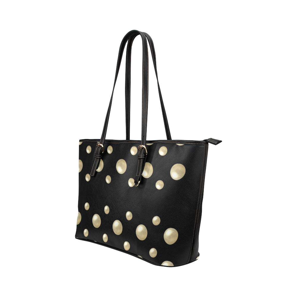 Pearls on a Midnight Black Background Leather Tote Bag/Small (Model 1651)