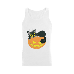 Halloween Black Cat And Pumpkin Plus-size Men's Shoulder-Free Tank Top (Model T33)