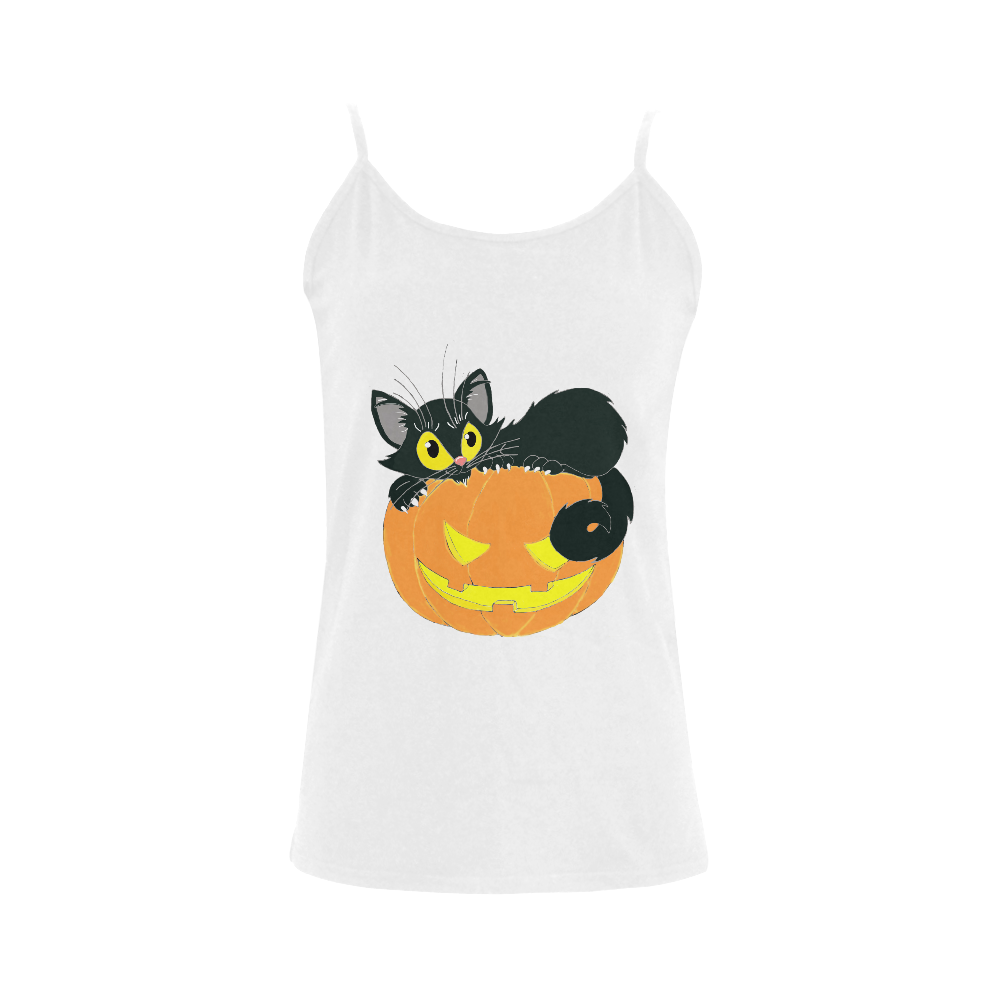 Halloween Black Cat And Pumpkin Women's Spaghetti Top (USA Size) (Model T34)