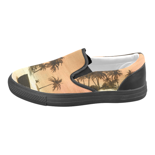 Wonderful seascape with tropical island Men's Slip-on Canvas Shoes (Model 019)