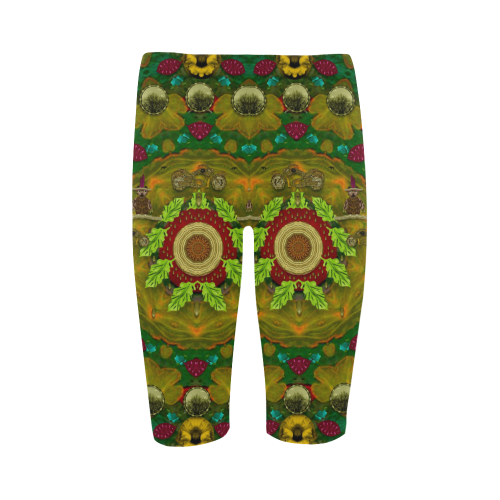 Panda Bears with motorcycles in the mandala forest Hestia Cropped Leggings (Model L03)