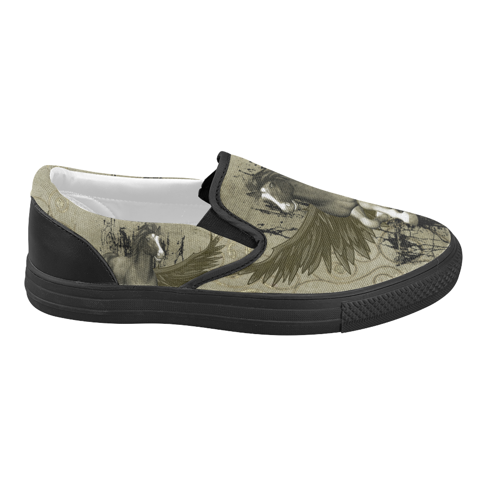 Wild horse with wings Women's Slip-on Canvas Shoes (Model 019)