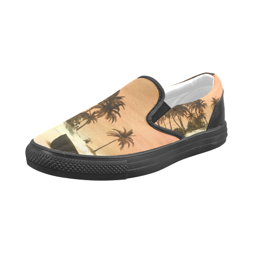 Wonderful seascape with tropical island Men's Slip-on Canvas Shoes (Model 019)