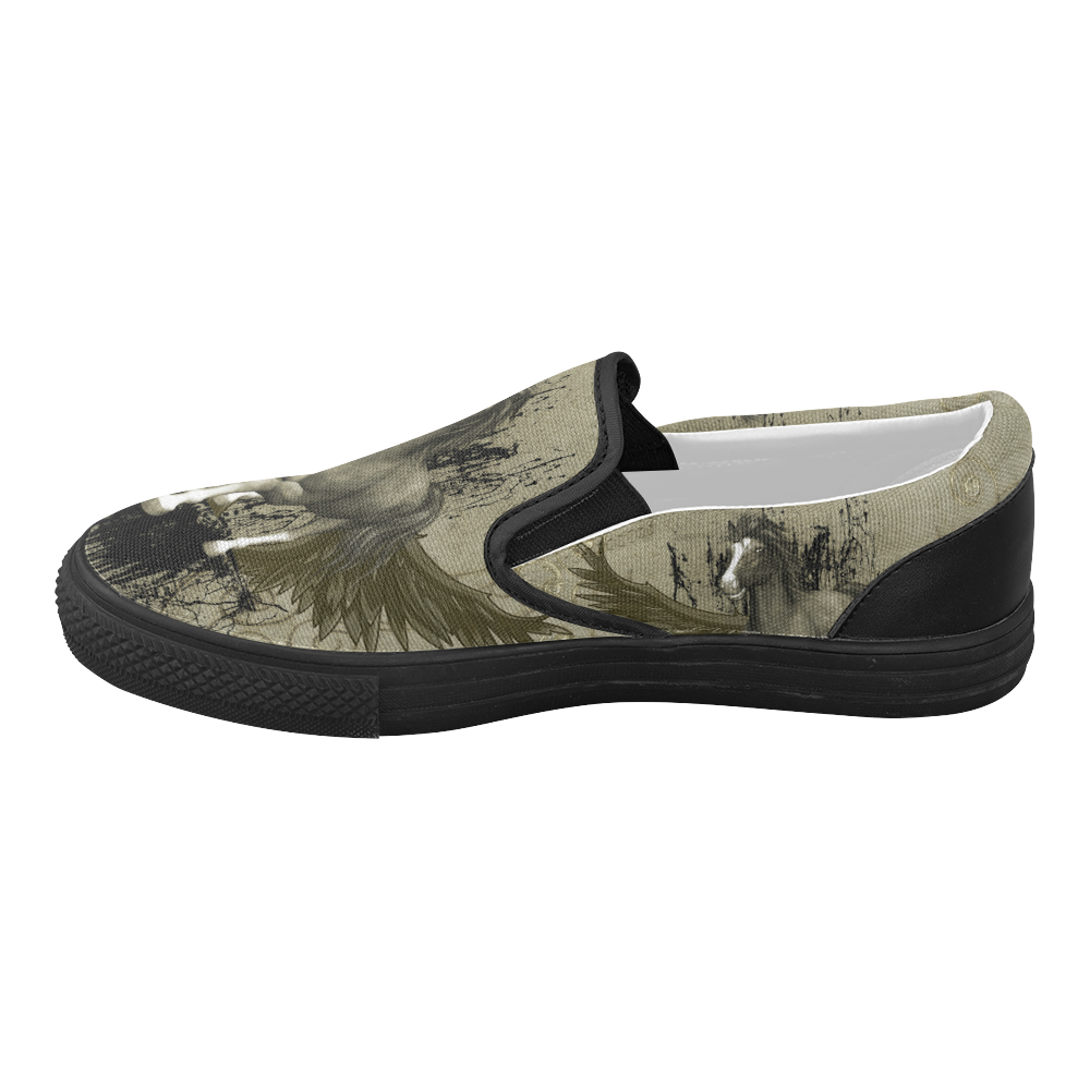 Wild horse with wings Women's Slip-on Canvas Shoes (Model 019)