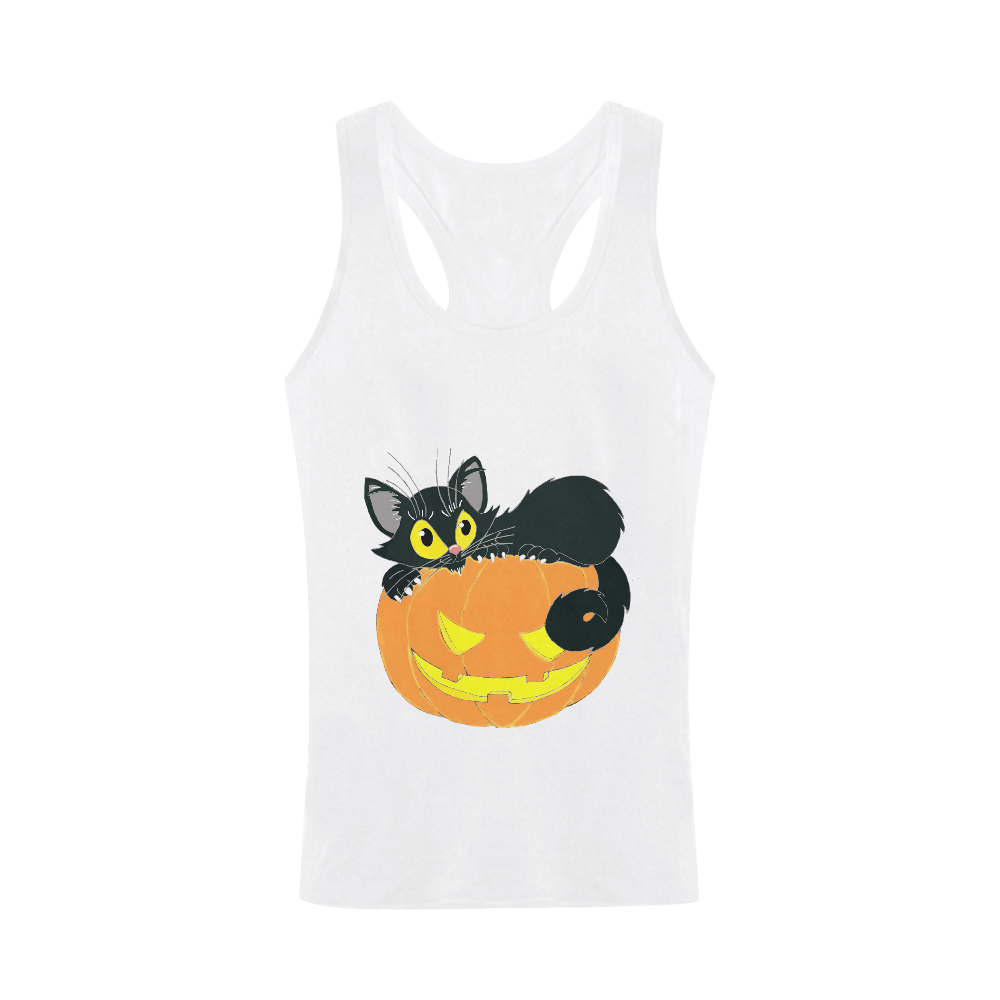 Halloween Black Cat And Pumpkin Men's I-shaped Tank Top (Model T32)