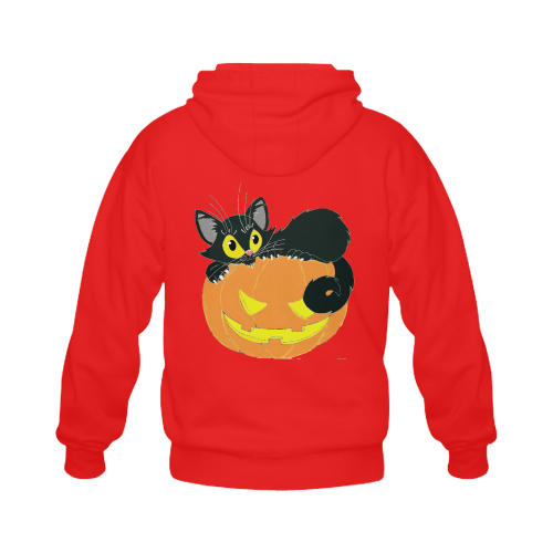 Halloween Black Cat And Pumpkin Gildan Full Zip Hooded Sweatshirt (Model H02)