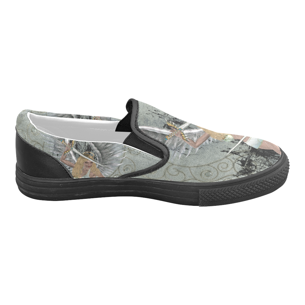 The angel with swords and wings Men's Slip-on Canvas Shoes (Model 019)