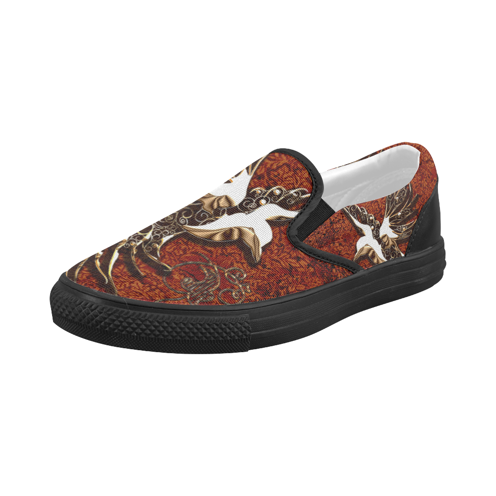 Wonderful bird made of floral elements Women's Slip-on Canvas Shoes (Model 019)