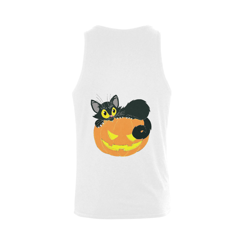 Halloween Black Cat And Pumpkin Men's Shoulder-Free Tank Top (Model T33)