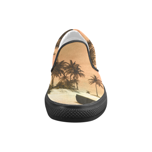 Wonderful seascape with tropical island Men's Slip-on Canvas Shoes (Model 019)