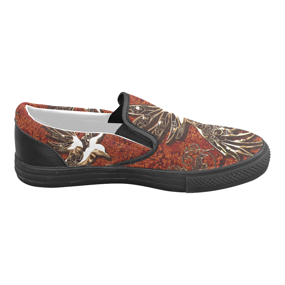 Wonderful bird made of floral elements Men's Slip-on Canvas Shoes (Model 019)
