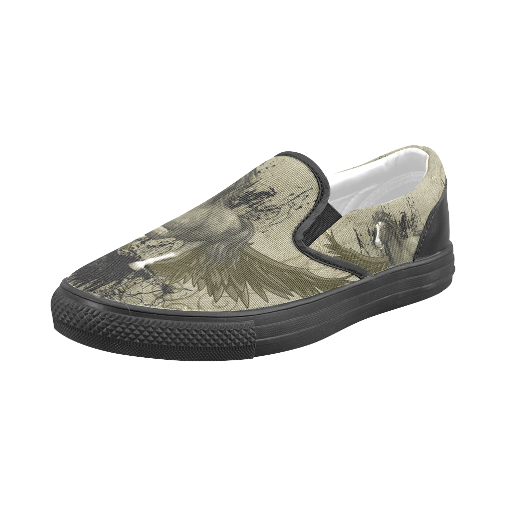 Wild horse with wings Men's Slip-on Canvas Shoes (Model 019)