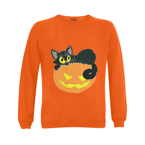 Halloween Black Cat And Pumpkin Gildan Crewneck Sweatshirt(NEW) (Model H01)