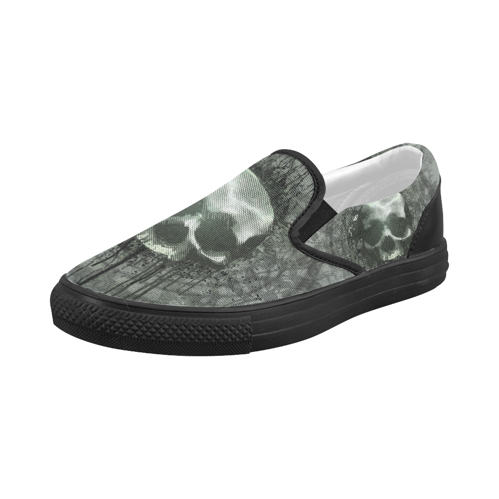 Awesome skull with bones and grunge Women's Slip-on Canvas Shoes (Model 019)