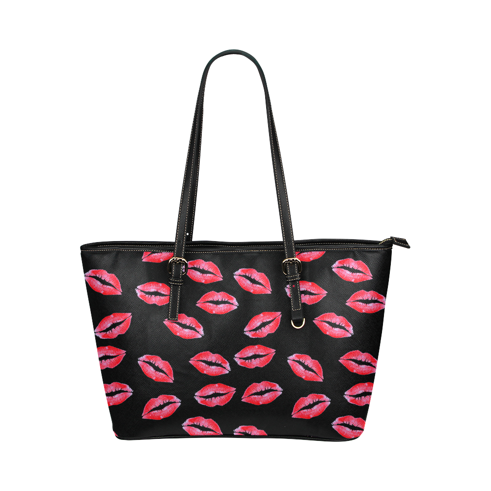 Lipstick Kisses Leather Tote Bag/Small (Model 1651)