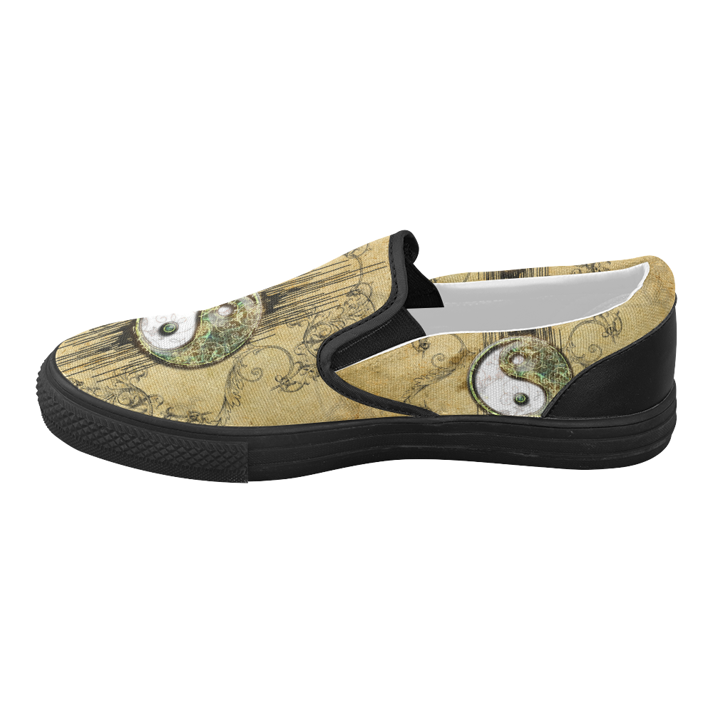 Ying and yang with decorative floral elements Women's Slip-on Canvas Shoes (Model 019)