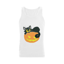 Halloween Black Cat And Pumpkin Men's Shoulder-Free Tank Top (Model T33)