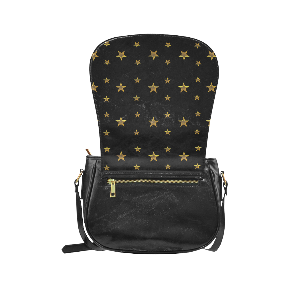 Twinkle Twinkle Little Star Gold Stars on Black Classic Saddle Bag/Large (Model 1648)