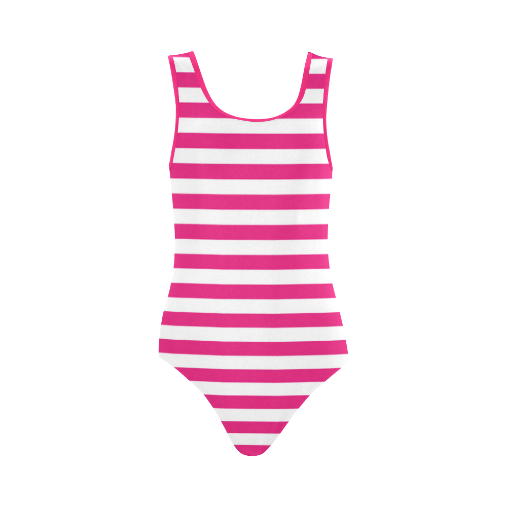 Solid Magenta With White Stripes Vest One Piece Swimsuit (Model S04 ...