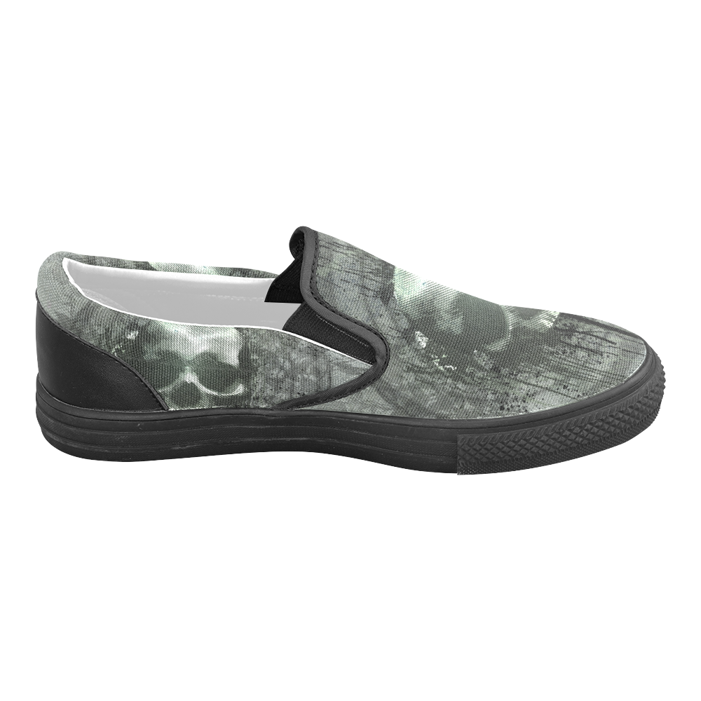 Awesome skull with bones and grunge Men's Slip-on Canvas Shoes (Model 019)