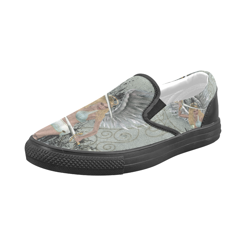 The angel with swords and wings Men's Slip-on Canvas Shoes (Model 019)