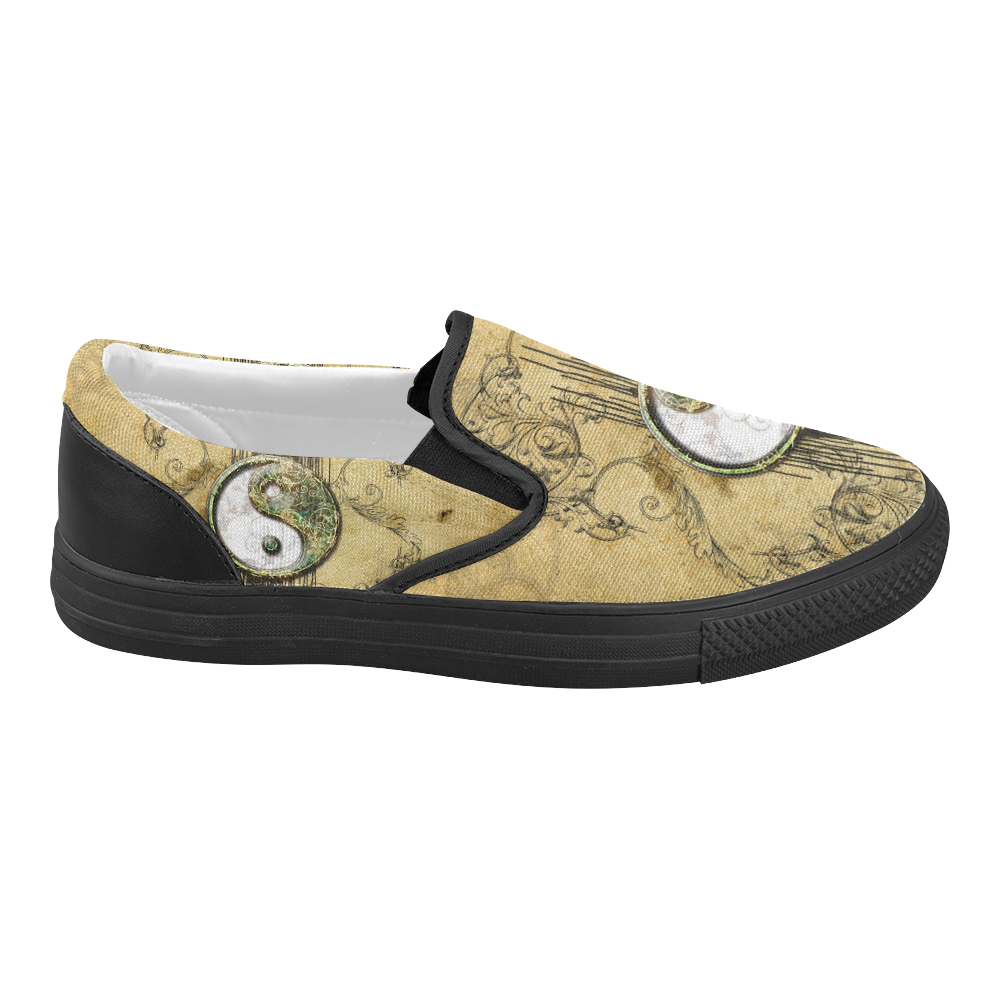 Ying and yang with decorative floral elements Women's Slip-on Canvas Shoes (Model 019)