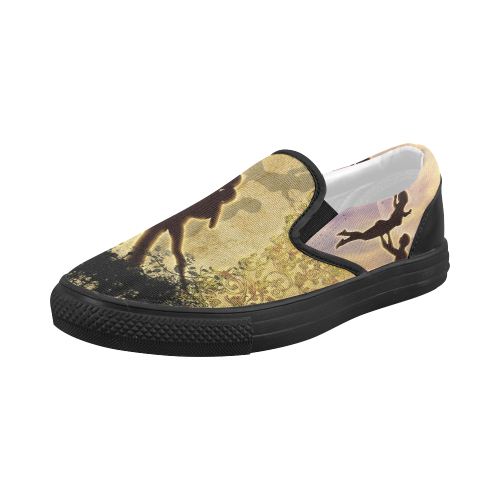 Dance with me in the night Women's Slip-on Canvas Shoes (Model 019)