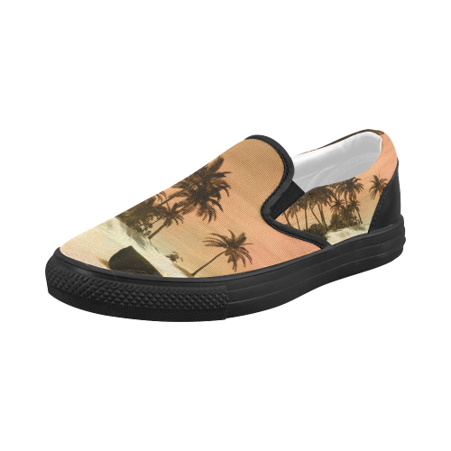 Wonderful seascape with tropical island Women's Slip-on Canvas Shoes (Model 019)