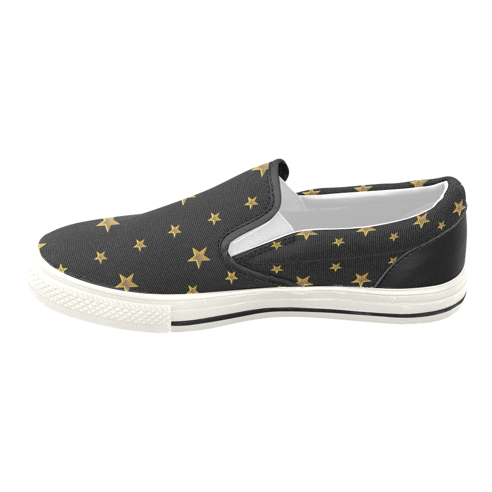 Twinkle Twinkle Little Star Gold Stars on Black Men's Unusual Slip-on Canvas Shoes (Model 019)