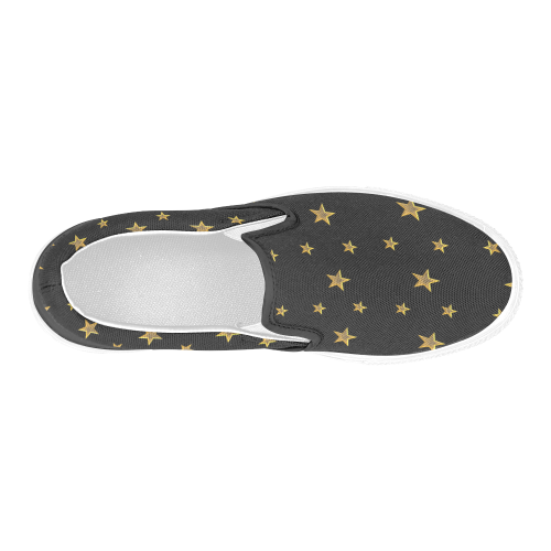 Twinkle Twinkle Little Star Gold Stars on Black Men's Slip-on Canvas Shoes (Model 019)