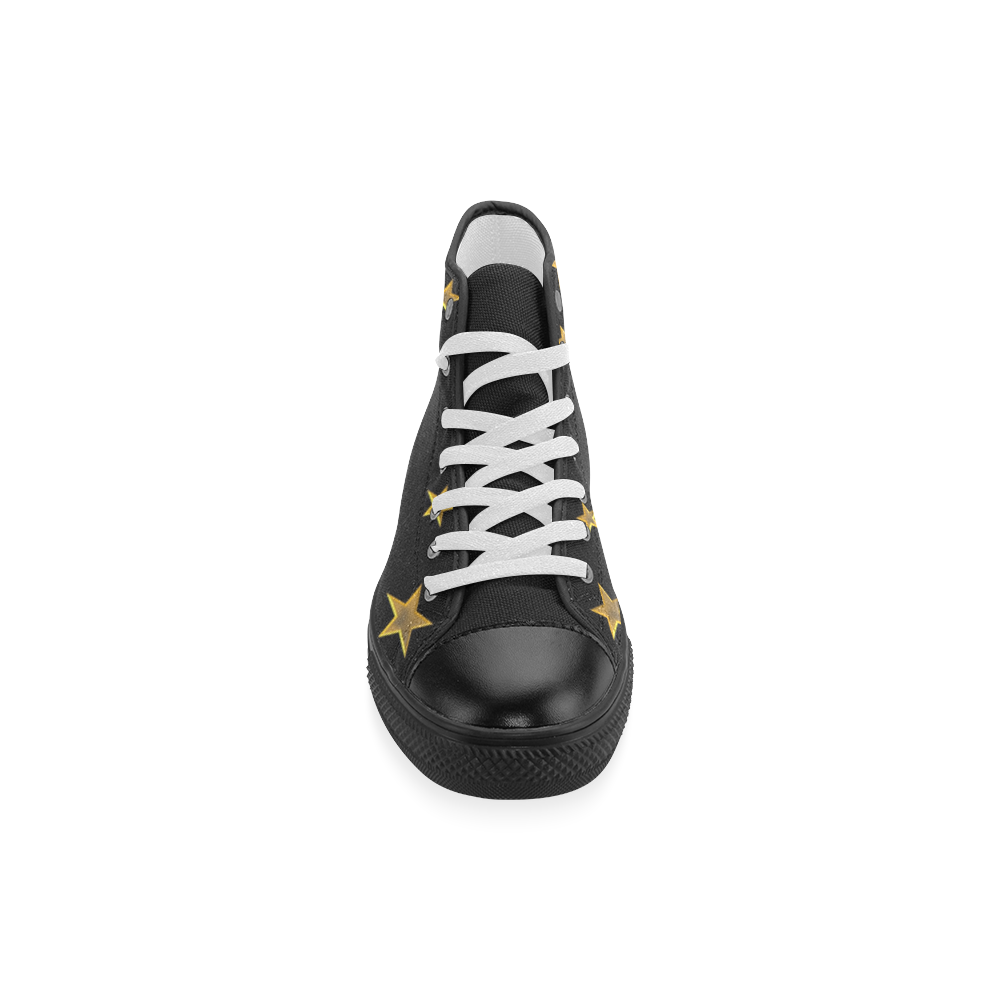 Twinkle Twinkle Little Star Gold Stars on Black Men’s Classic High Top Canvas Shoes (Model 017)