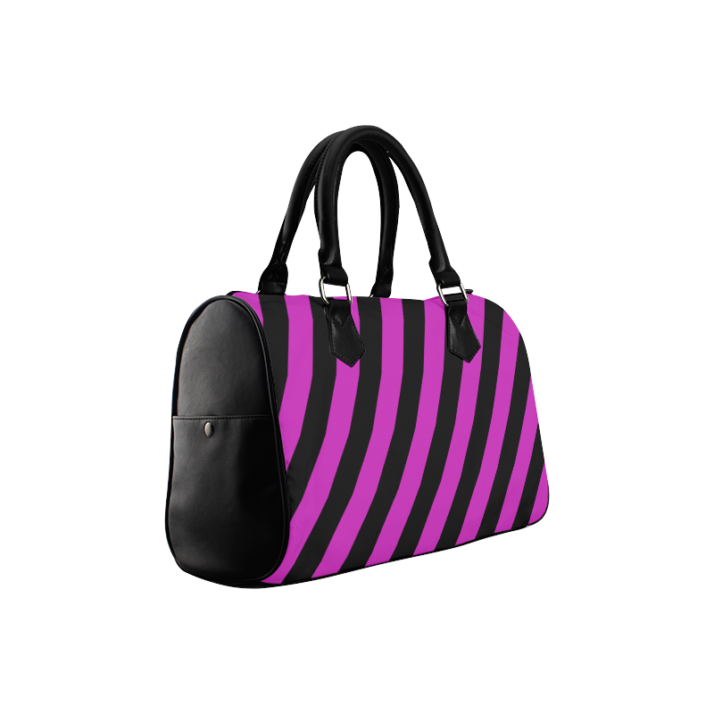 Modern Trendy Lilac Black Stripes Boston Handbag (Model 1621)