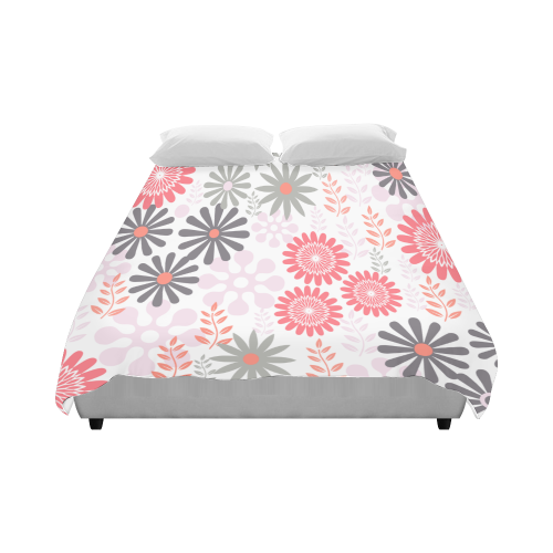 Pink and Grey Floral Pattern Duvet Cover 86"x70" ( All-over-print)