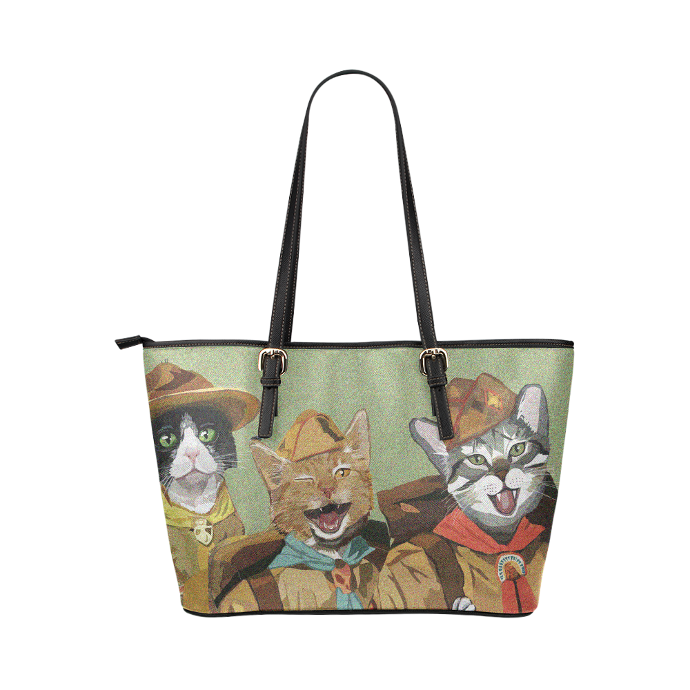 Cat Scouts Leather Tote Bag - Large Leather Tote Bag/Large (Model 1651)