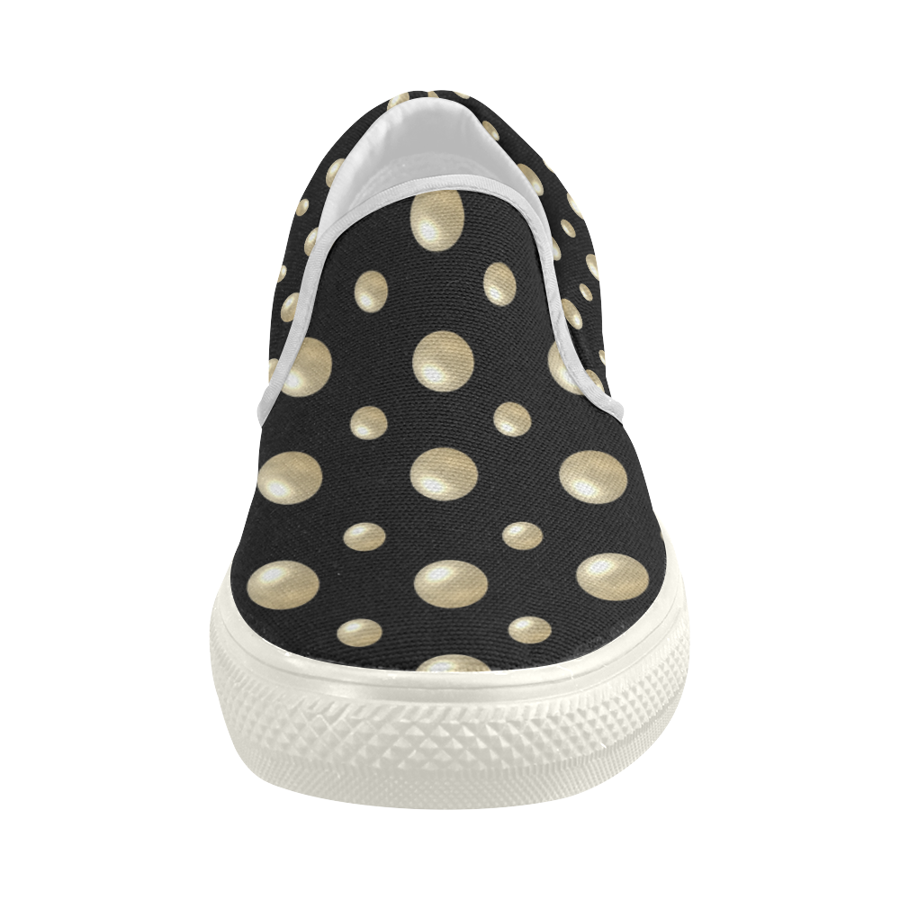 Pearls on a Midnight Black Background Women's Slip-on Canvas Shoes (Model 019)