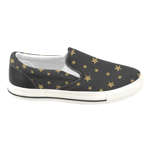Twinkle Twinkle Little Star Gold Stars on Black Men's Unusual Slip-on Canvas Shoes (Model 019)