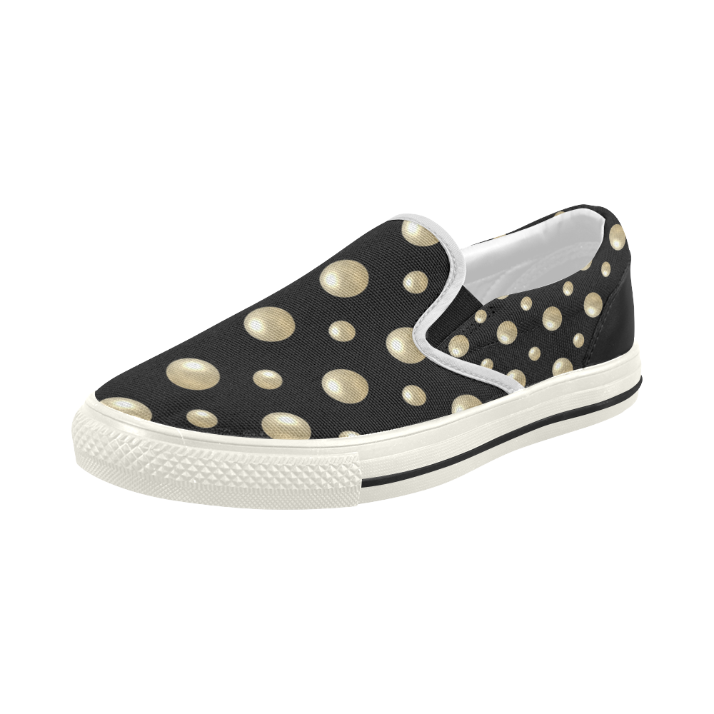 Pearls on a Midnight Black Background Women's Slip-on Canvas Shoes (Model 019)